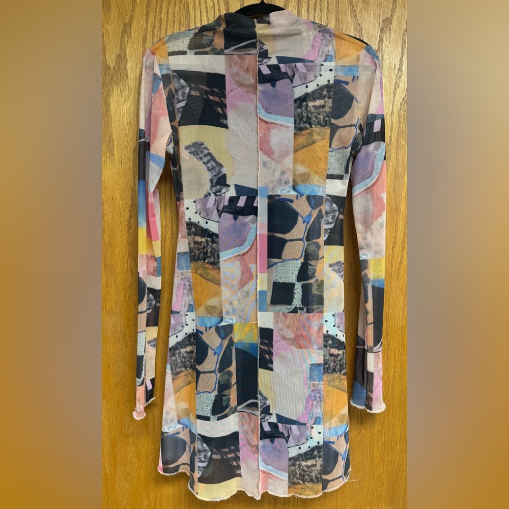 SAEMDI Abstract Patchwork Long Sleeve Dress - Multicolor